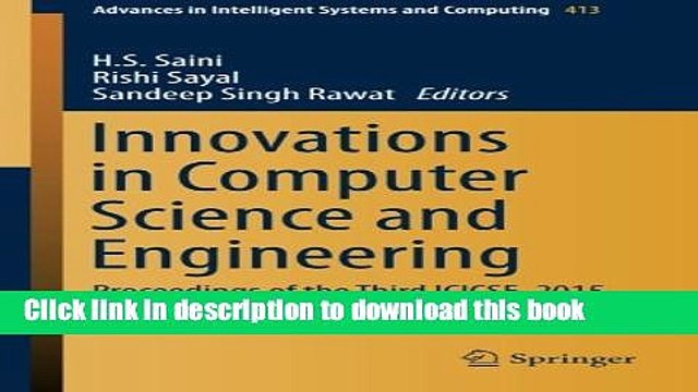 Read Innovations in Computer Science and Engineering: Proceedings of the Third ICICSE, 2015