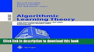 Read Algorithmic Learning Theory: 14th International Conference, ALT 2003, Sapporo, Japan, October