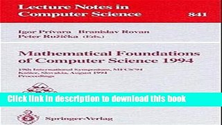 Read Mathematical Foundations of Computer Science 1994: 19th International Symposium, MFCS 94,