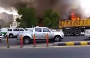 حريق هائل في فندق بحي العزيزية في مكة المكرمة