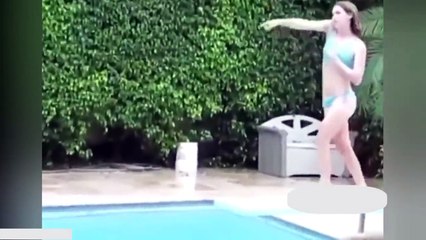 Beautiful girl diving funny