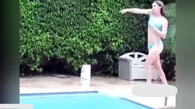 Beautiful girl diving funny