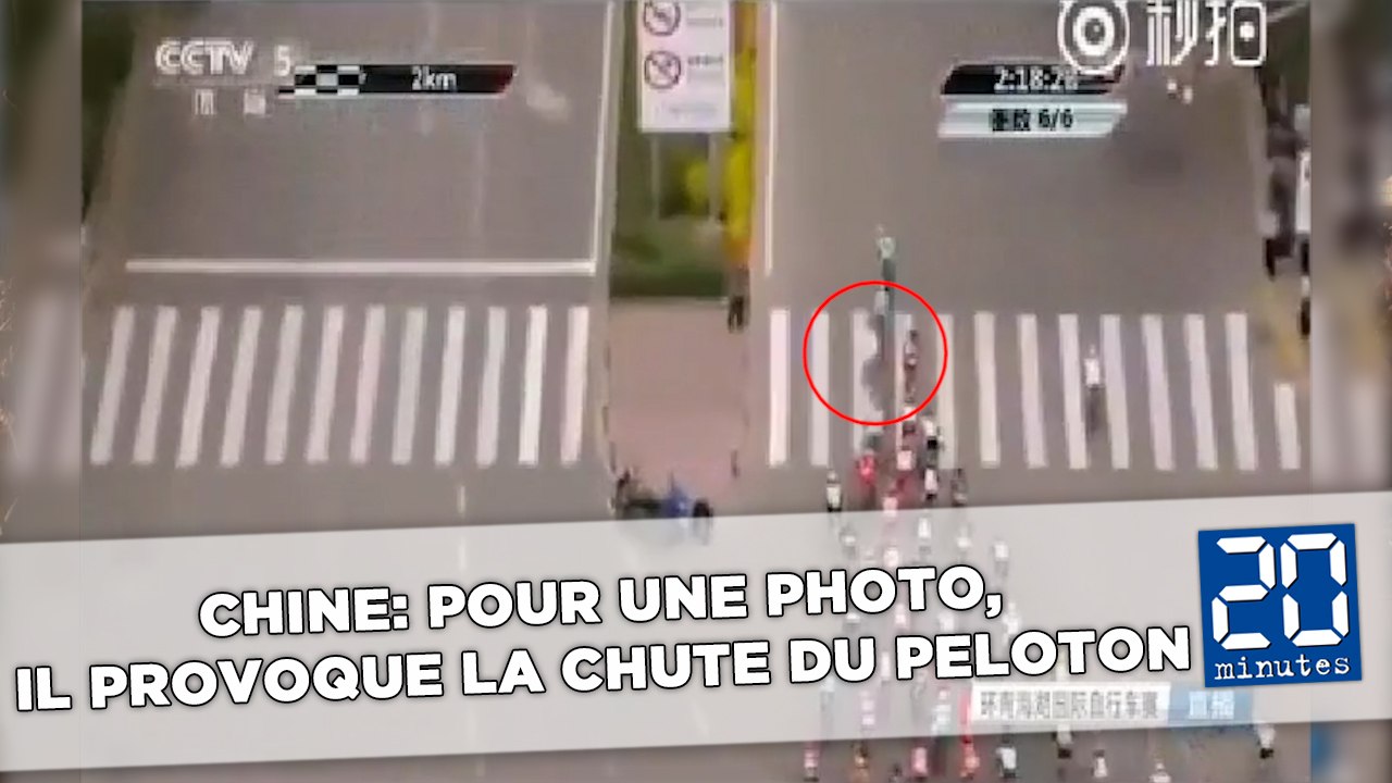 Chine: Un idiot de spectateur provoque un crash énorme au milieu du peloton