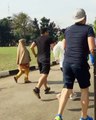 Princess Syahrini Lari Pagi Manja di Gor Merdeka Sukabumi