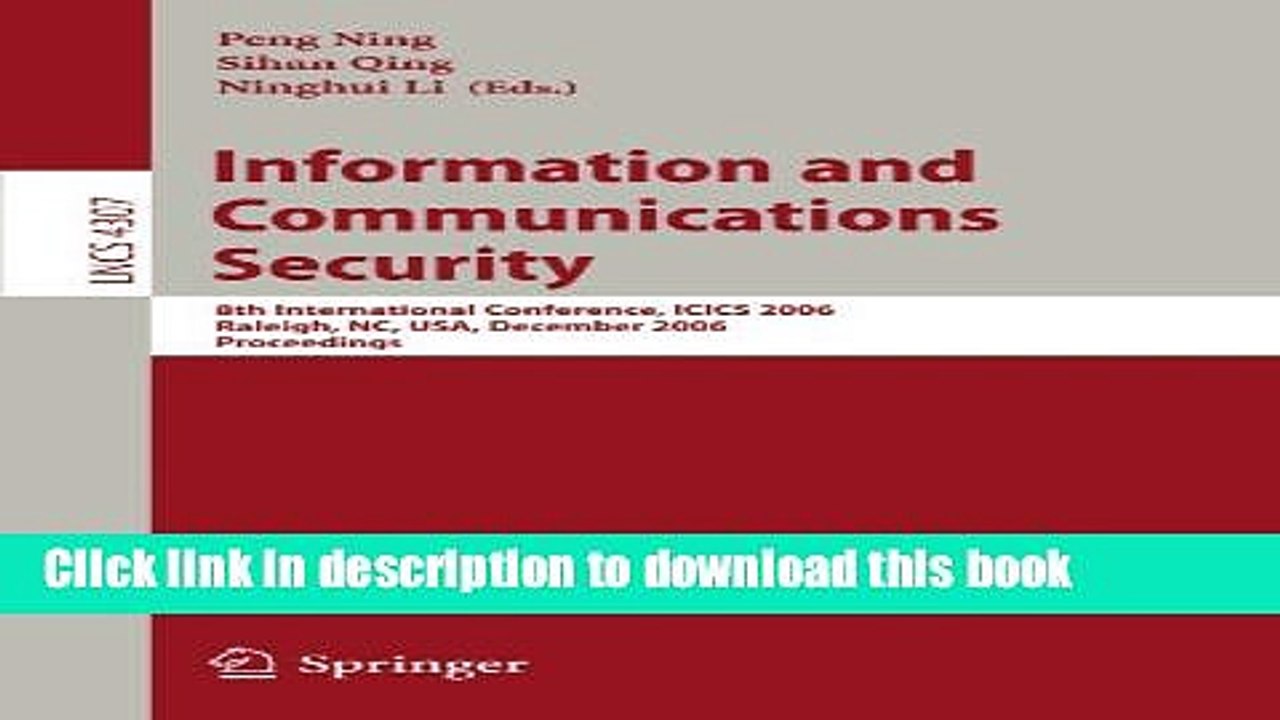 Read Information and Communications Security: 8th International Conference, ICICS 2006 Raleigh,