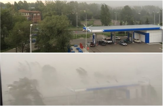 Un ouragan s'abat en quelques secondes sur une station service !