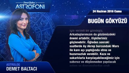 24 Haziran 2016 Cuma Bugün Gökyüzü