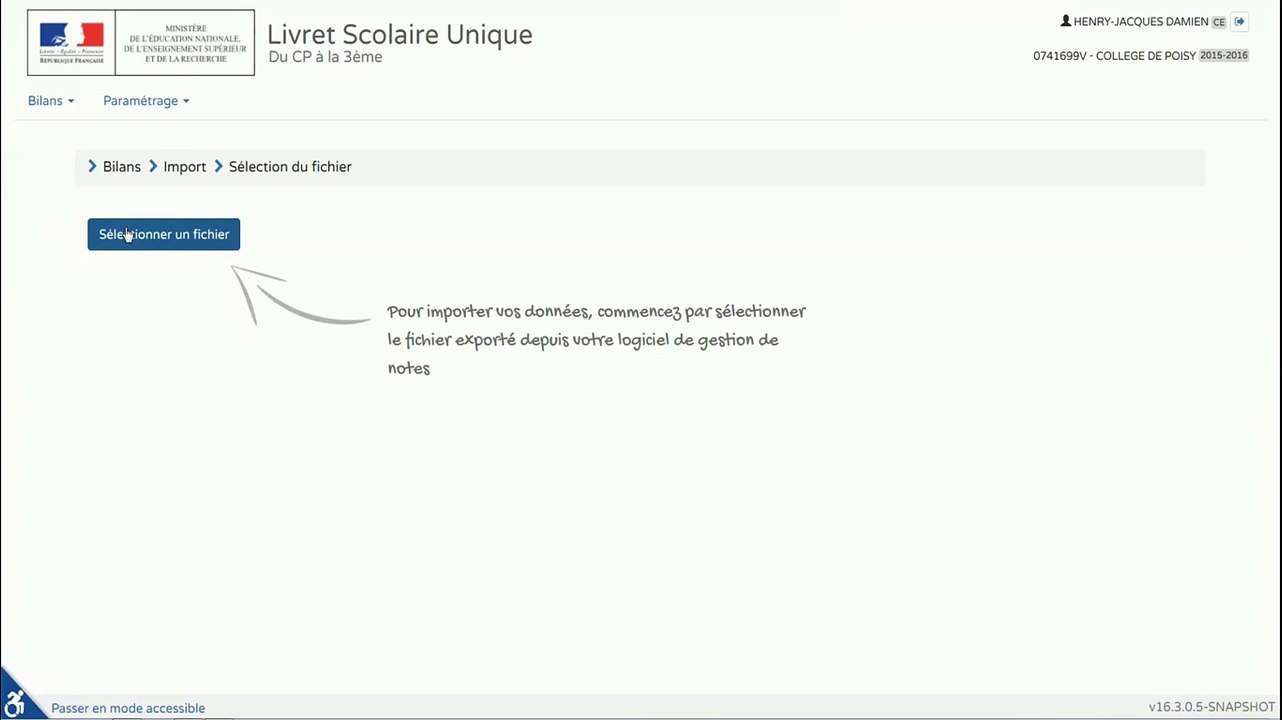 Exemple d'un import complet avec des messages d'erreur