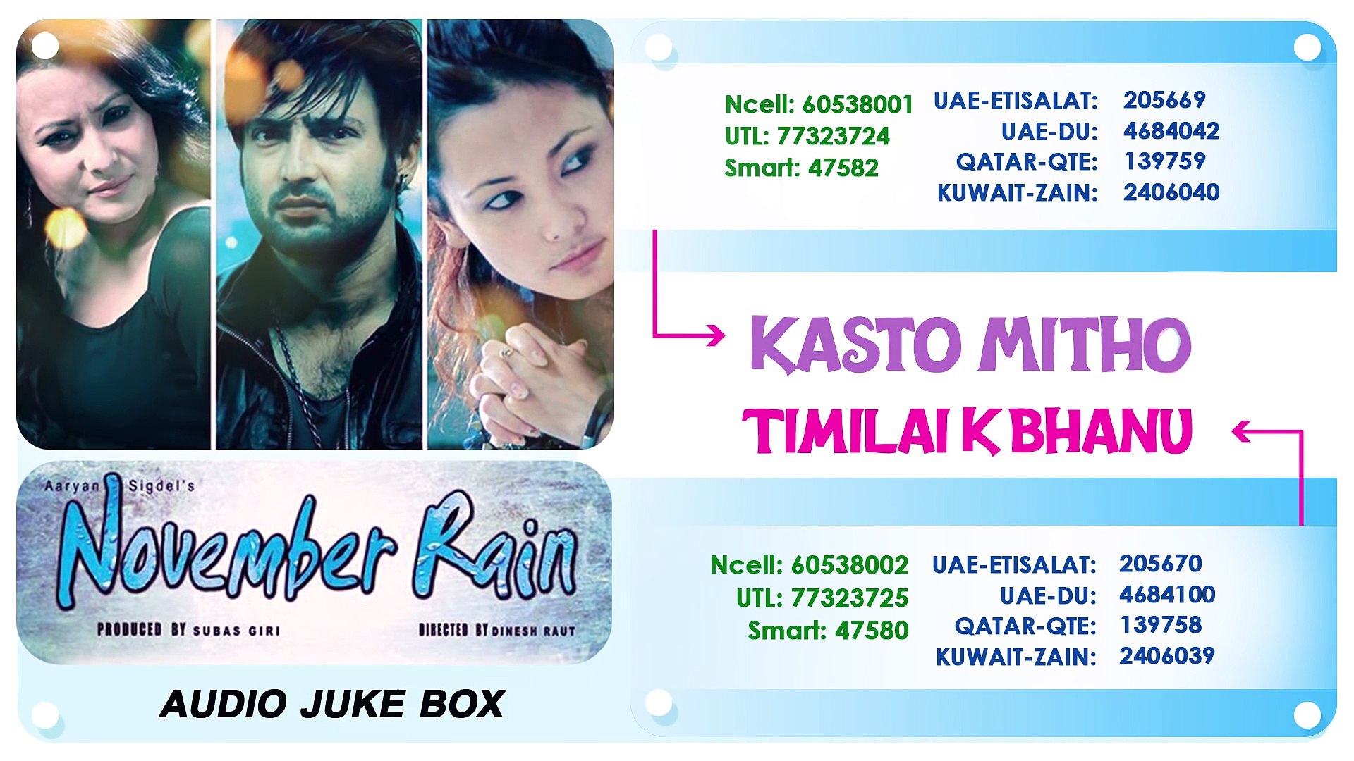 NOVEMBER RAIN - Full Audio Juke Box _ Nepali Movie Song _ Aryan Sigdel,  Namrata Shrestha, - video Dailymotion