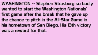Stephen Strasburg moves to 13-0; Nats 16-1 with ace on mound