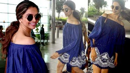 Deepika Padukone In Off Shoulder Mini Dress At Mumbai Airport