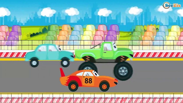 Koparka, Żuraw, Samochód pożarniczy, Ciężarówka, Wyścigówka, Radiowóz | Bajki Dla Dzieci po polsku