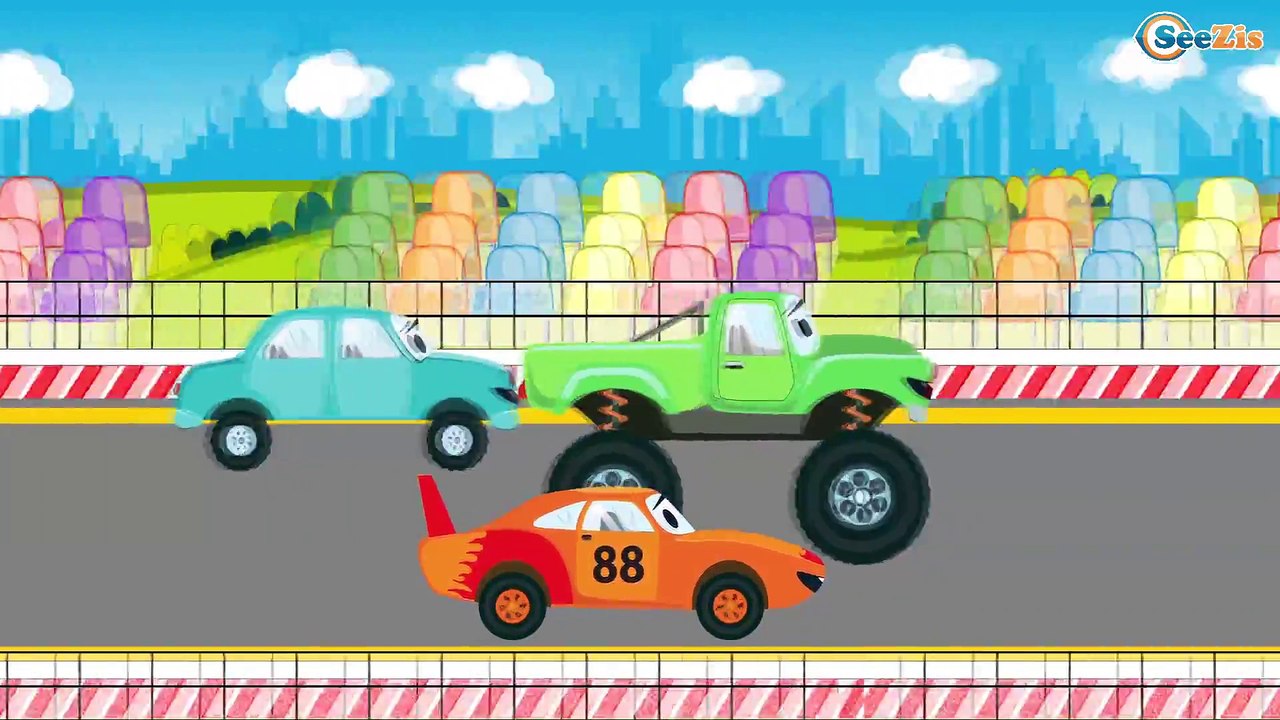 Koparka, Żuraw, Samochód pożarniczy, Ciężarówka, Wyścigówka, Radiowóz | Bajki Dla Dzieci po polsku