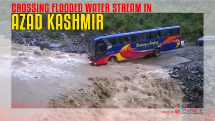 Crossing Flooded water Stream In Azad Kashmir
