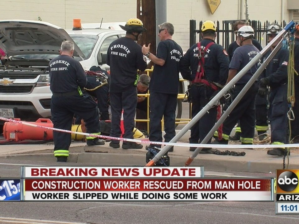 Construction worker rescued from man hole