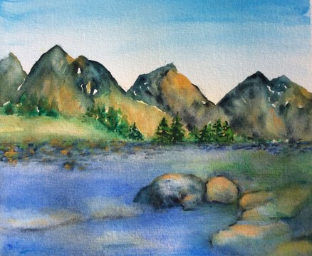 How to paint Rocky Mountain landscape with watercolor, step by step tutorial