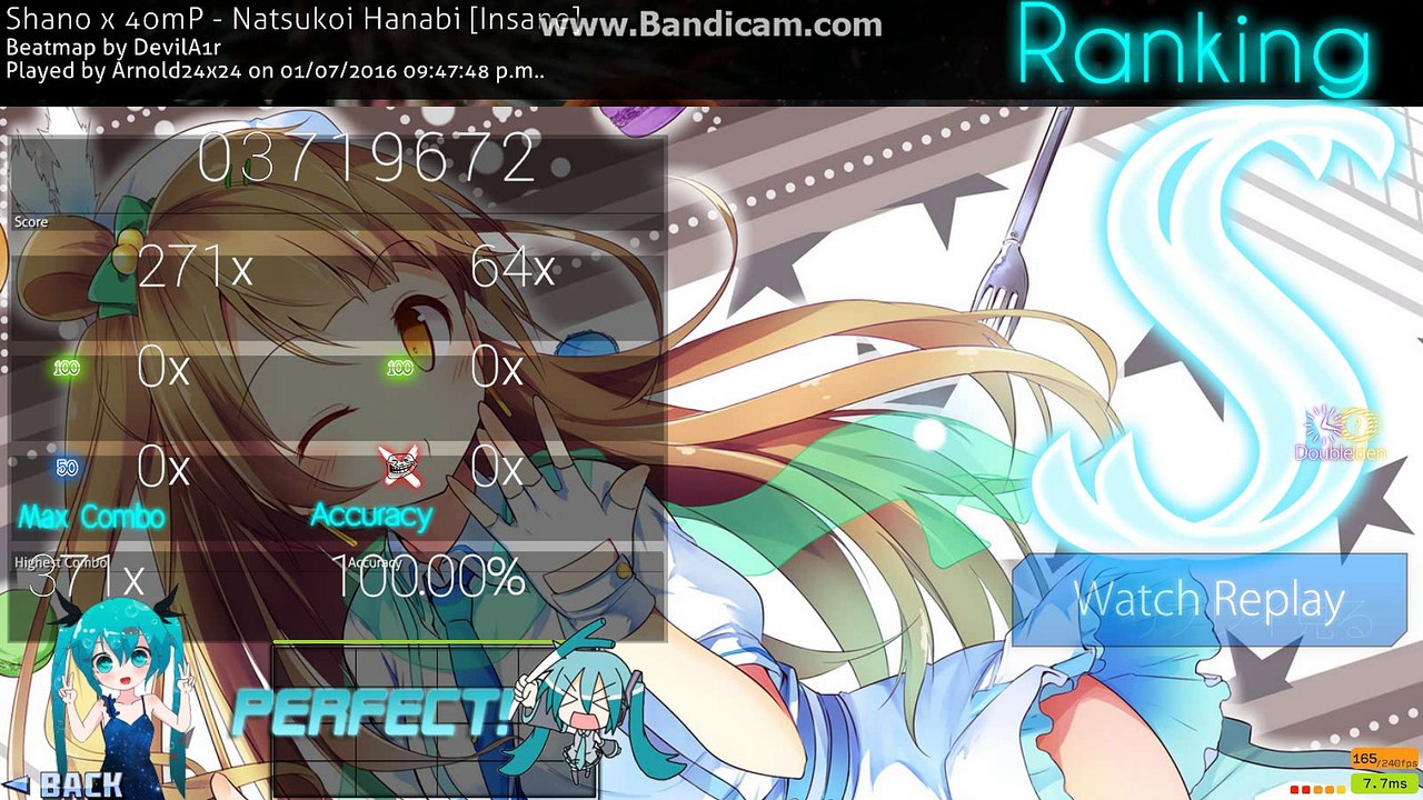 [ Osu! ] Shano x 40mP - Natsukoi Hanabi [ Insane ] +HD DT  SS Arnold24x24 Replay go to #1 Peruvian