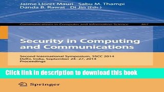 Read Security in Computing and Communications: Second International Symposium, SSCC 2014, Delhi,