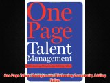 For you One Page Talent Management: Eliminating Complexity Adding Value