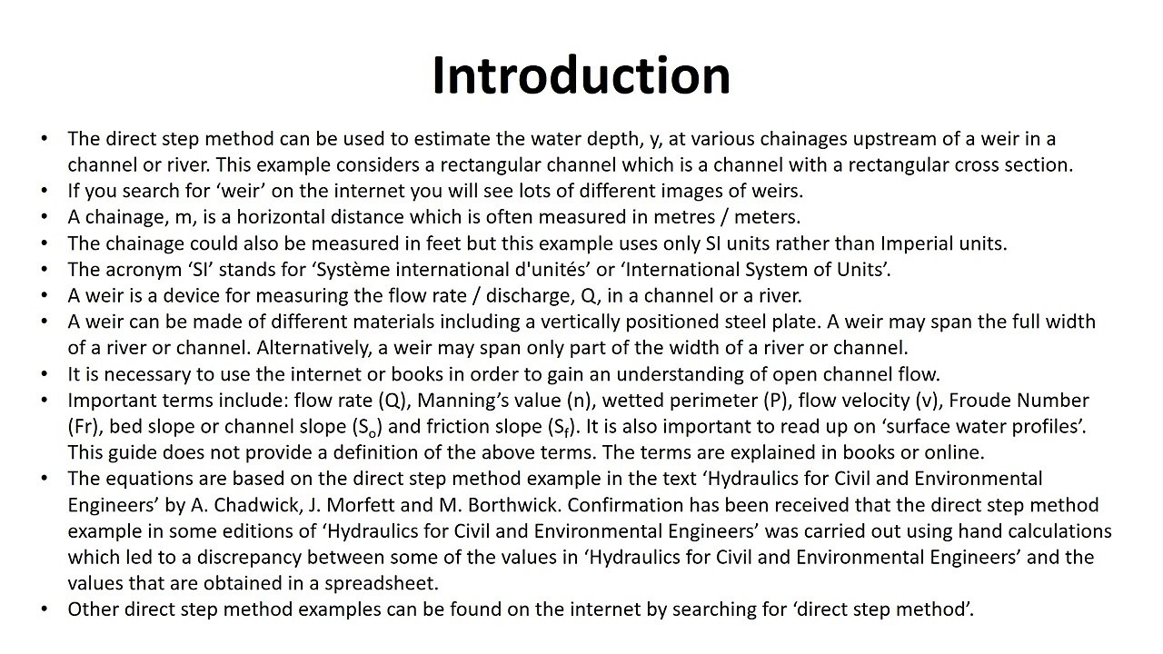 Open Channel Hydraulics - Direct Step Method