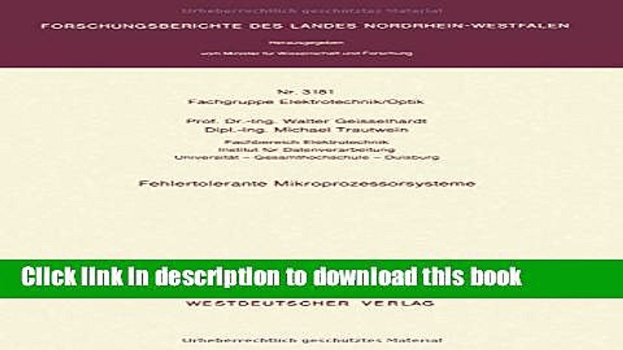 Read Fehlertolerante Mikroprozessorsysteme (Forschungsberichte des Landes Nordrhein-Westfalen)