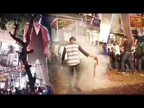 KABALI Fans Burst Crackers Outside Theatres To Welcome Rajnikant