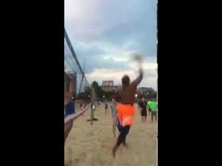 Cam Newton Blocked by a Girl When Playing Beach Volleyball