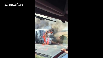 Lorry on fire on M2 in Kent