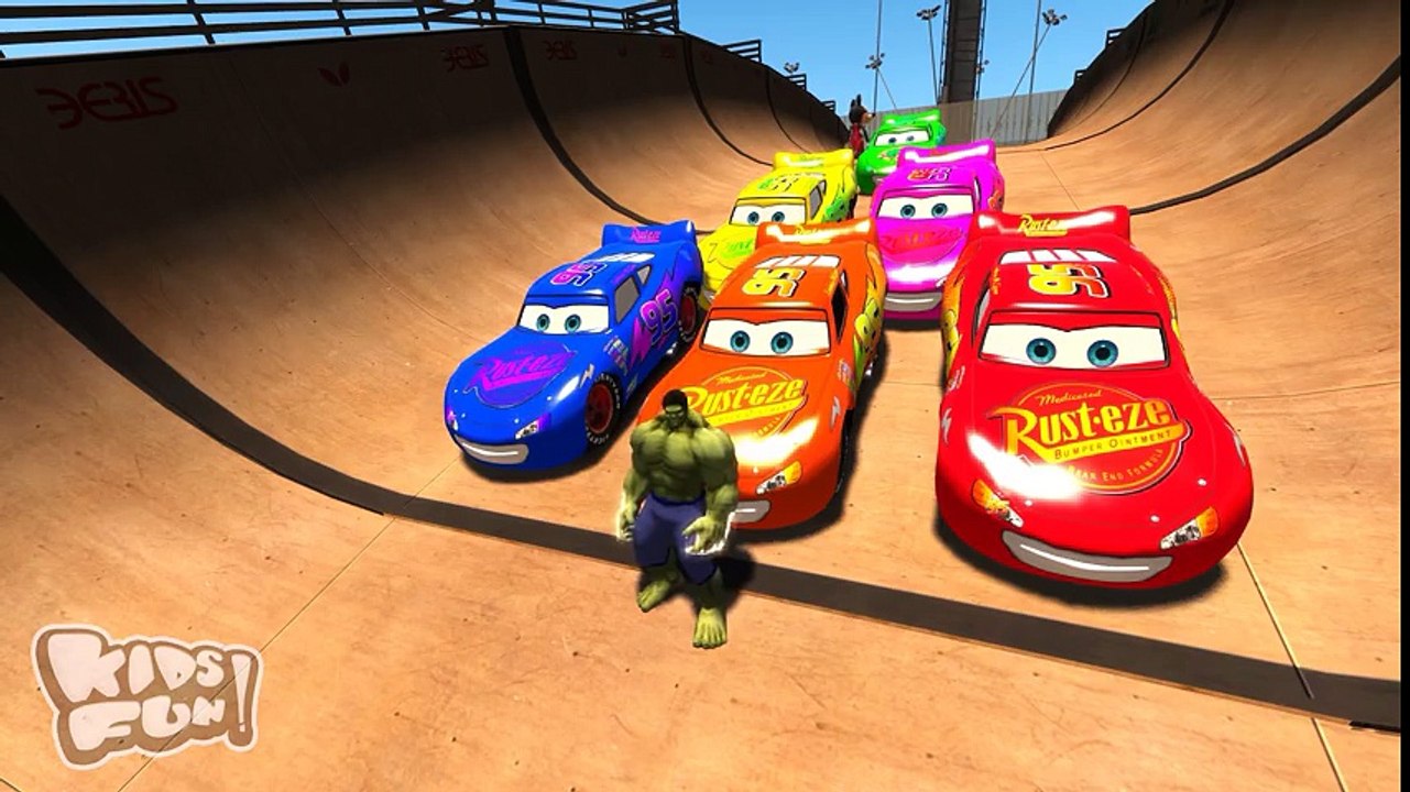 GREEN MCQUEEN CARS COLORS with HULK, Spiderman & Disney Mickey Mouse