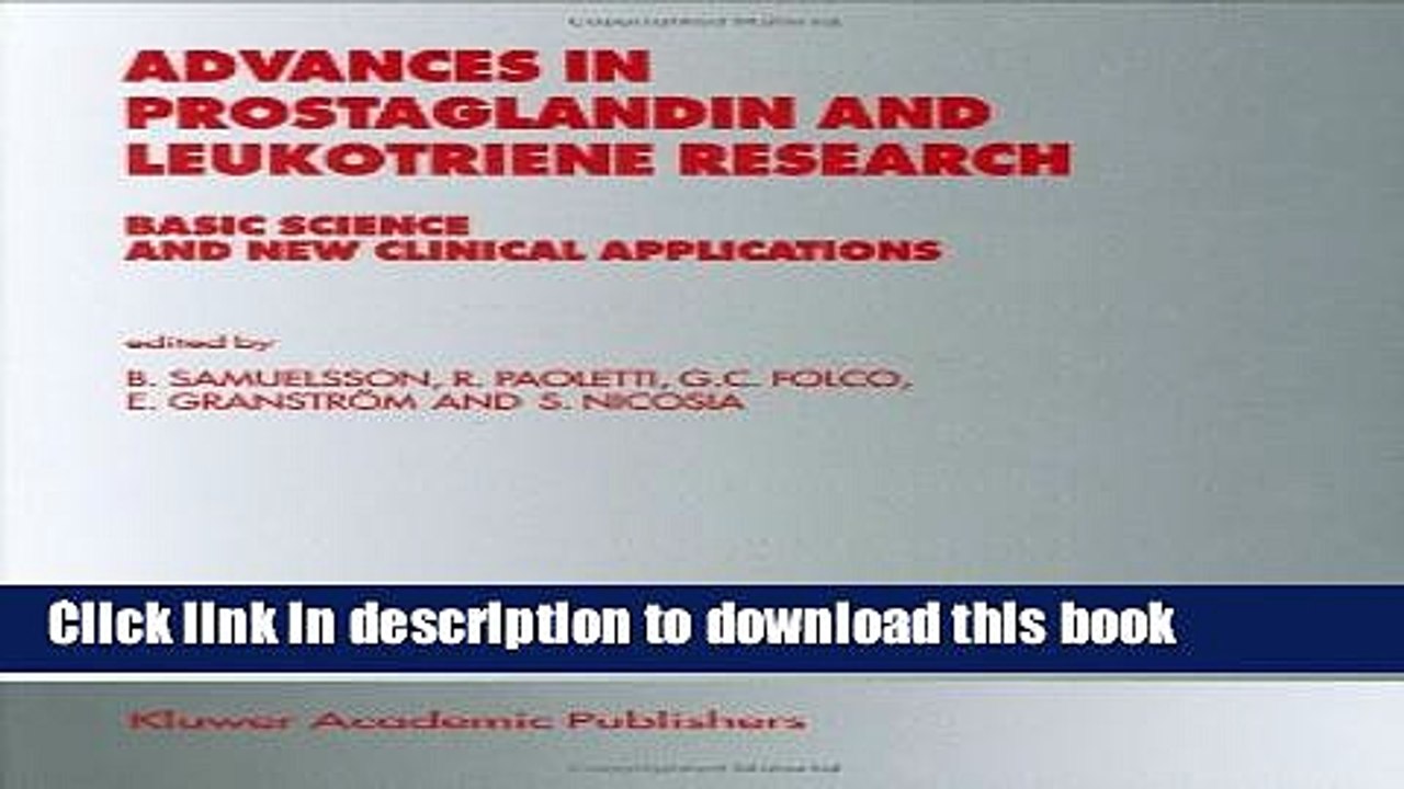 Read Advances in Prostaglandin and Leukotriene Research: Basic Science and New Clinical