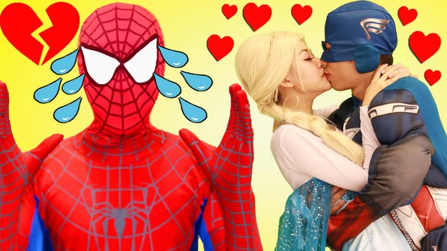 Frozen Elsa Kissing Captain America- w- Spiderman Superwoman Iron Man Venom ! Superhero In Real Life