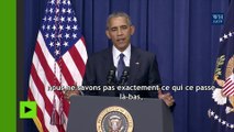 Le Président Obama plaisante lors de son discours sur la fusillade à Munich