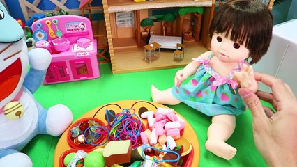ぽぽちゃんの料理もりつけごっこ ドラえもん アンパンマン フェイスランチプレート マリオ Baby Doll Cooking Training