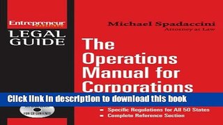 Read Books The Operations Manual for Corporations (Entrepreneur Magazine s Legal Guide) Ebook PDF