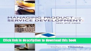Read Managing Product and Service Development: Text and Cases  Ebook Free