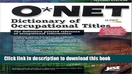 Read The O Net Dictionary of Occupational Titles 2001  Ebook Free