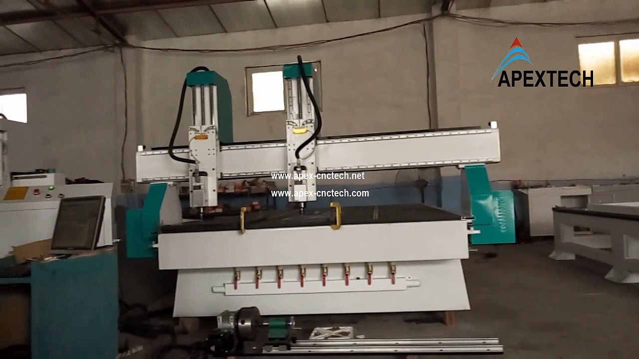 APEXTECH 2030 with 2 spindles CNC Router on engraving 2 same workpieces bakelite material