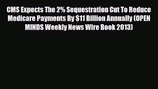 Read CMS Expects The 2% Sequestration Cut To Reduce Medicare Payments By $11 Billion Annually