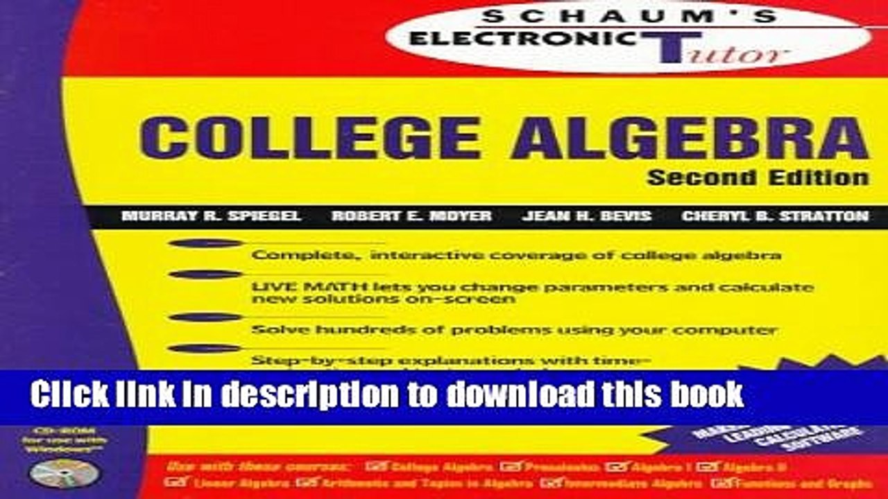 Read Schaum s Outline of Theory and Problems of College Algebra (Schaum s Outline Series) Ebook