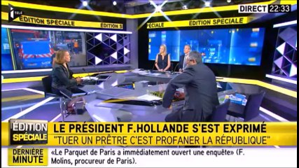 Danielle Simonnet "Soyons peuple soudé !" en réaction à l'attentat à St-Etienne-du-Rouvray sur iTélé le 26 juillet