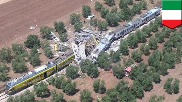 Trains travelling at high speeds collide in Italy leaving at least 25 dead, 50 injured