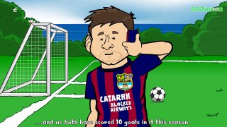 MESSI rings RONALDO for ADVICE! (Champions League Preview Parody Cartoon Juve vs Barcelona)
