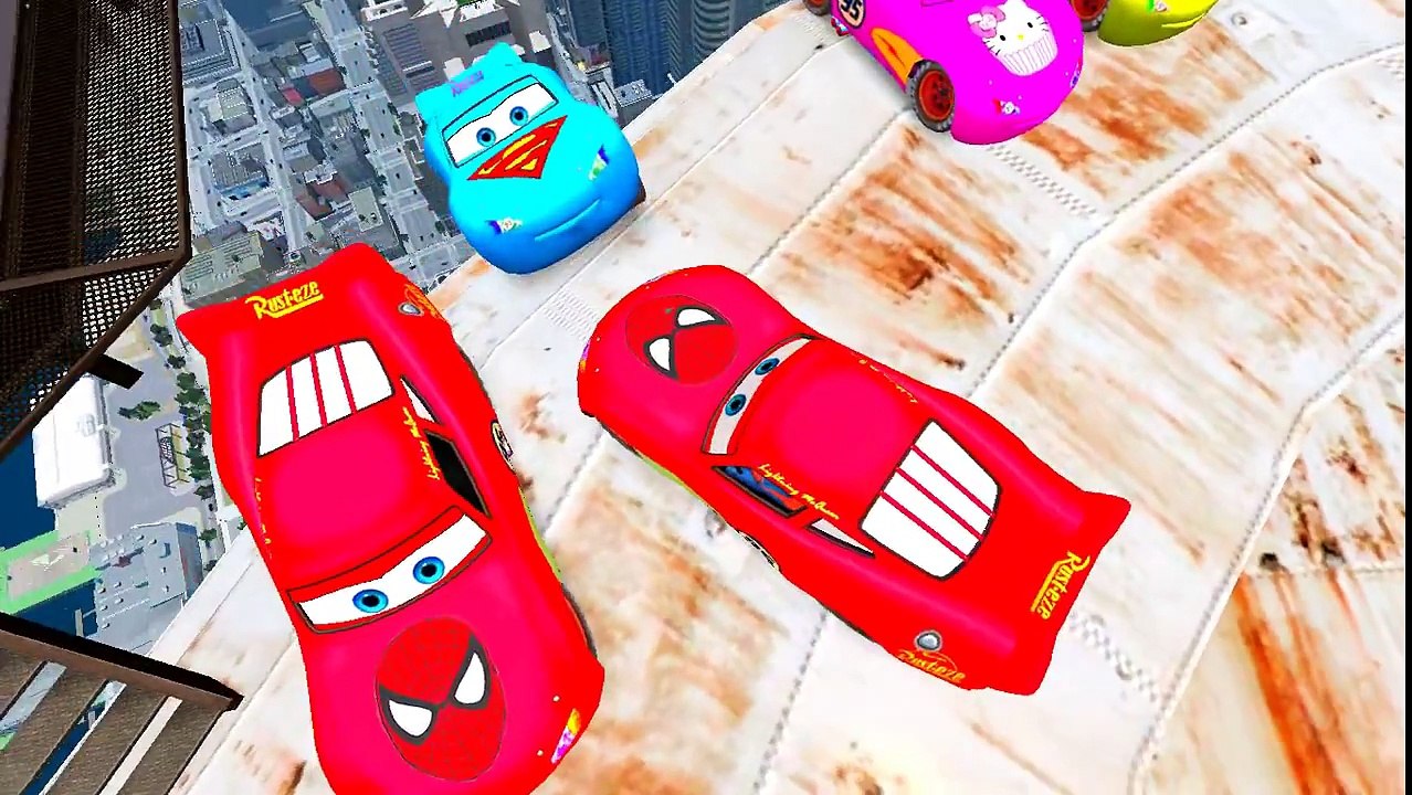 Amazing Spiderman with Lightning McQueen Cars Colors Nursery Rhymes + Car Smash Party Songs for kids