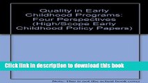 Read Quality in Early Childhood Programs: Four Perspectives (High/Scope Early Childhood Policy