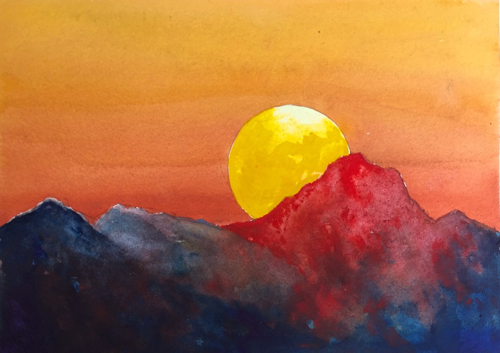 How to paint a dramatic sunset with Watercolor easy tutorial