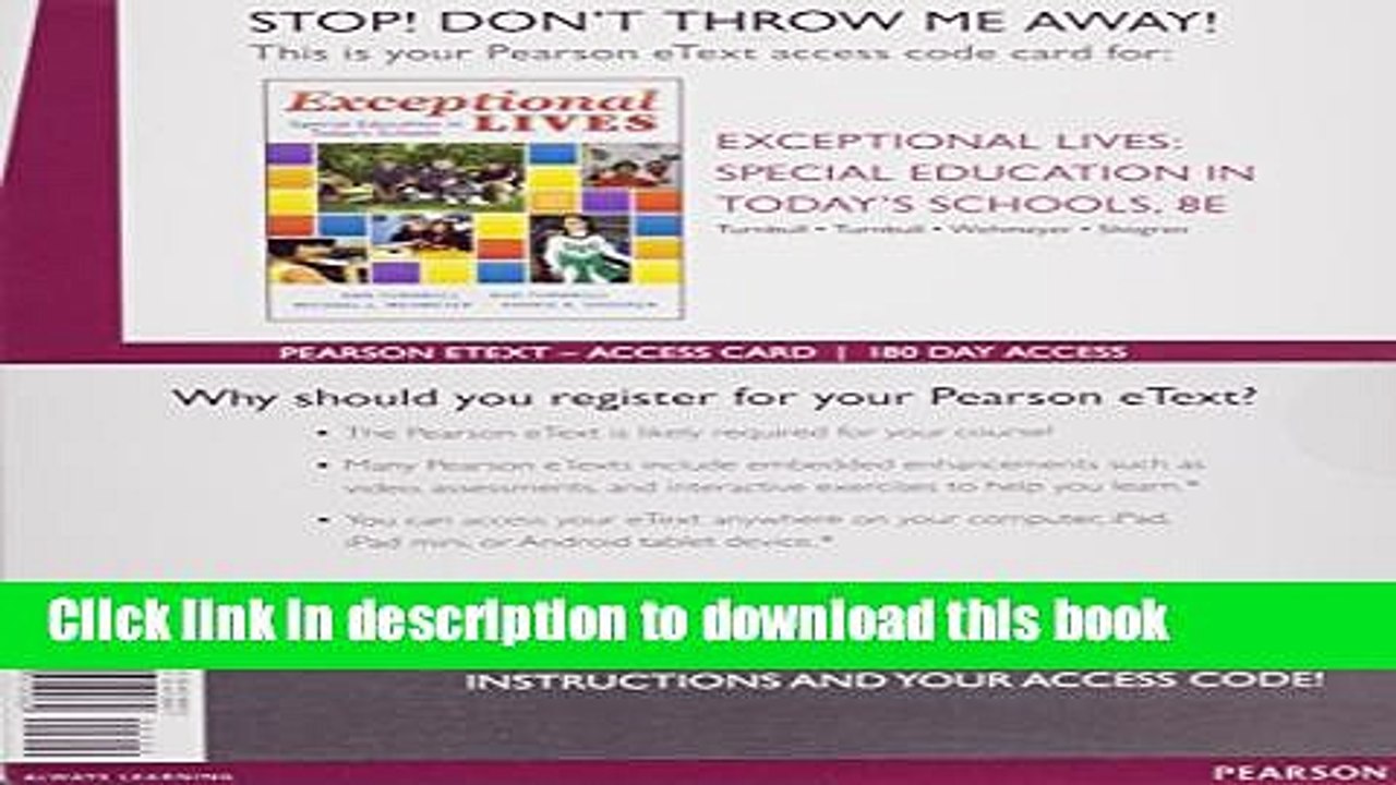 Read Exceptional Lives: Special Education in Today s Schools, Enhanced Pearson eText -- Access