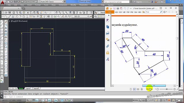 AutoCAD 2 boyutlu çizim uygulamaları-3