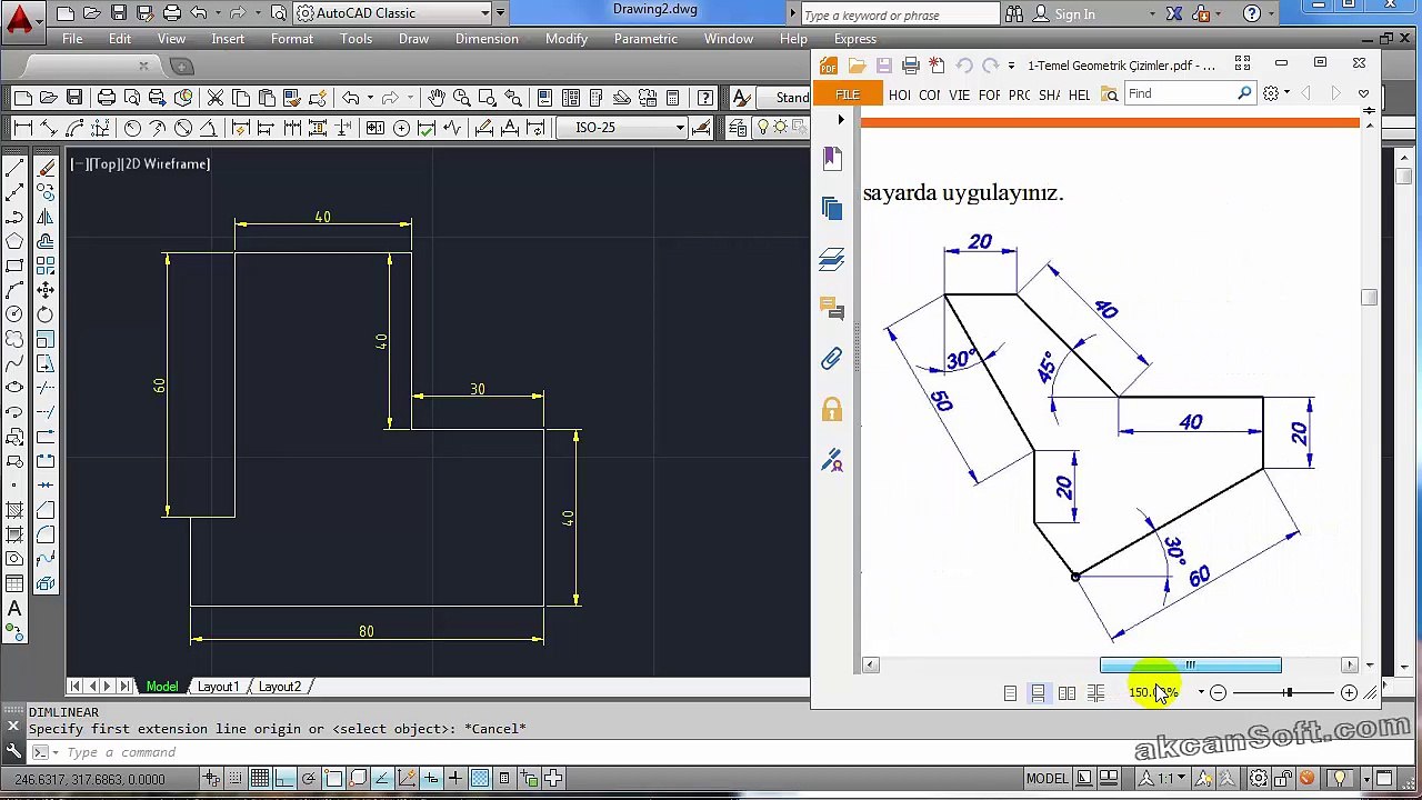 AutoCAD 2 boyutlu çizim uygulamaları-3