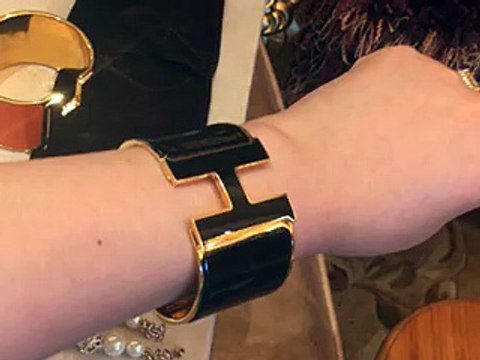 Hermes H Clic Clac H Extra Wide Enamel Bracelet PM Black With Yellow Gold