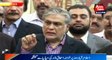 Islamabad: Finance Minister Ishaq Dar talks to media
